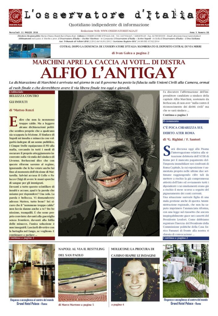 L'osservatore d'Italia edizione del 11 Maggio 2016